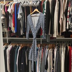 Diane Von Furstenberg Blue and Gray Geometric Dress